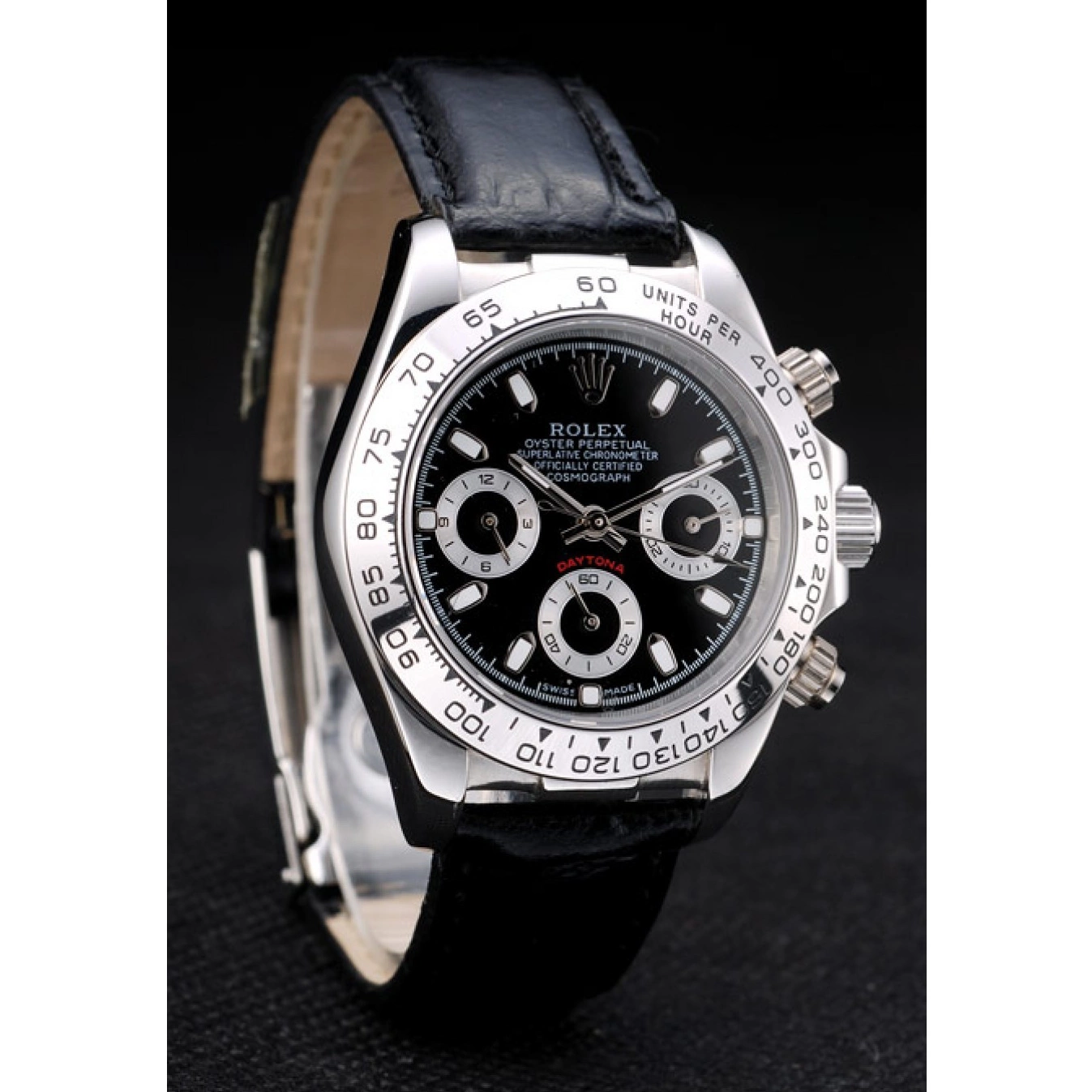 Good Copy Rolex Watches Strap Tachymeter Lady Black Steel Black Daytona Rolex Stainless Case Dial Leather 0706